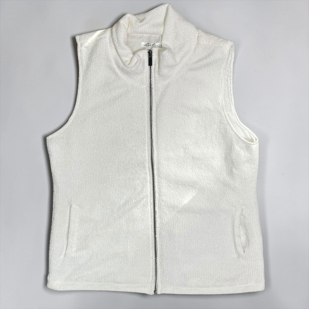 Lulu- B UPF 50 zip fuzzy white vest sz S cooling golf pickleball sun protection